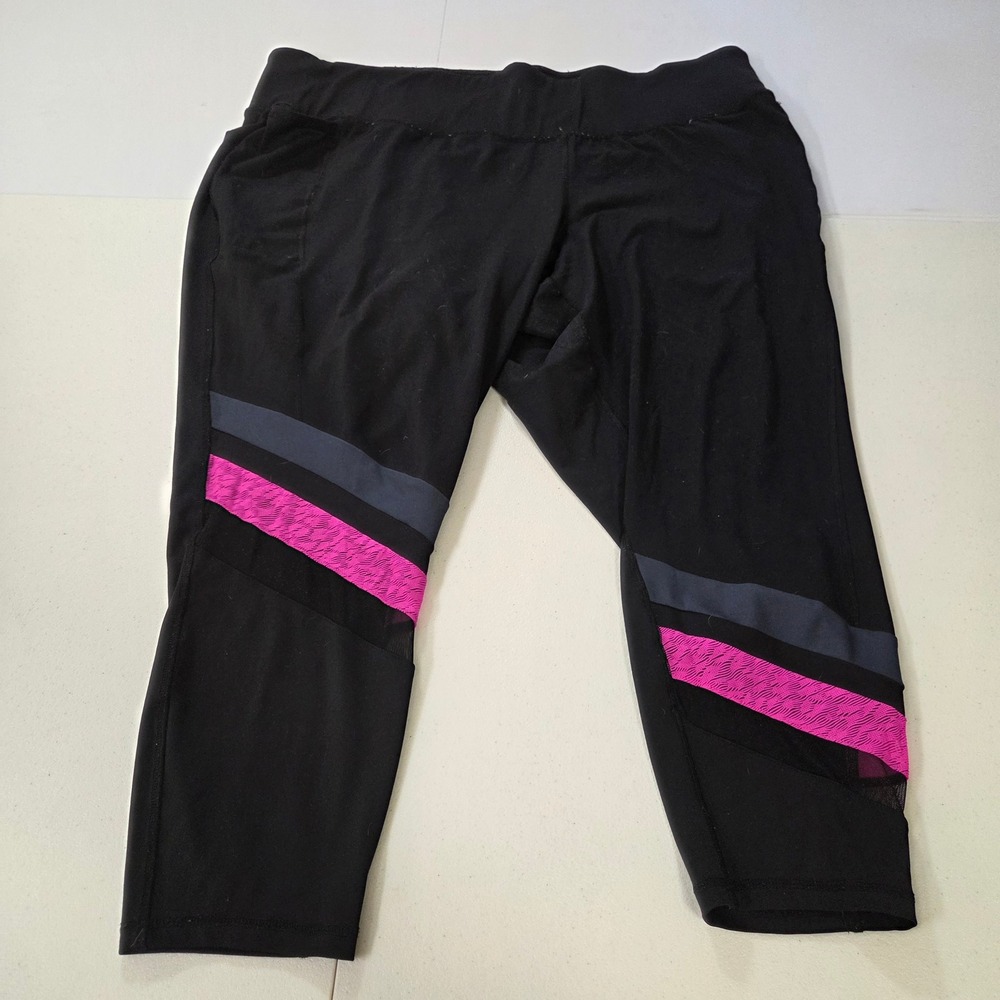 LIVI Black Pink Mesh Stripe Capri Activewear Leggings Plus Size 26/28